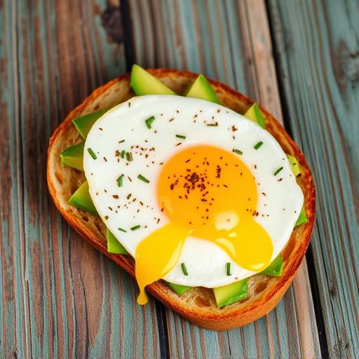 Avocado toast topped with a fried egg, everything bagel seasoning, and microgreens, presented on a rustic wooden board.